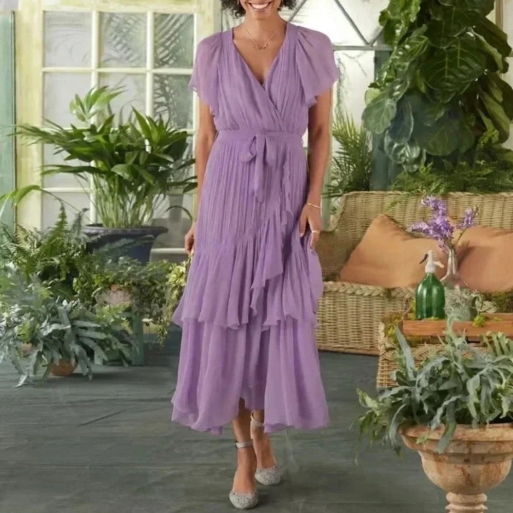 Lavender Ruffle Wrap Midi Dress - Sundance